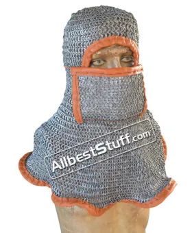 Chainmail Round Riveted Coif with Linen Fabric Ventail